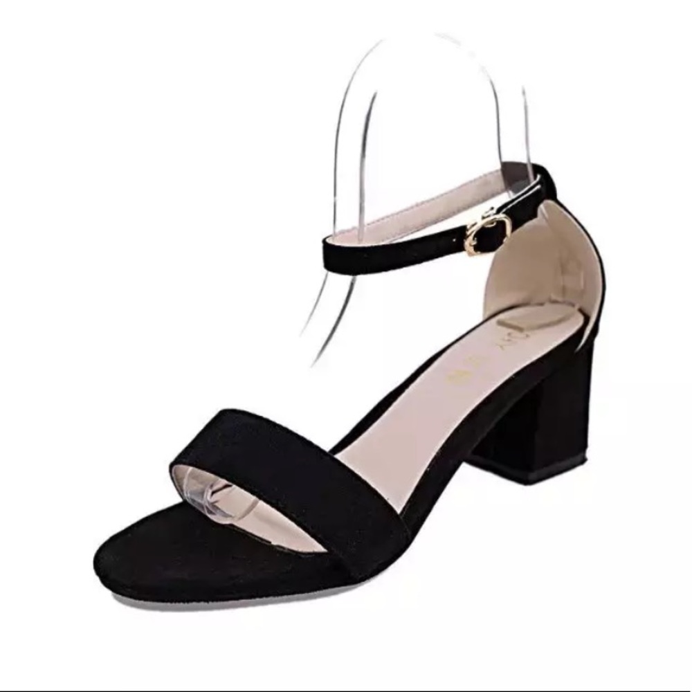 Black Suede Heels Summer Sandals | Sz:225(US: 5.5)